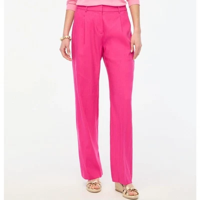 J. Crew Pink Pleated Wide Leg Trouser Pants Womens Size 4 High Rise Cuffed Hem — 第 1/4 张图片
