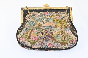 Petit Point Needlepoint Evening Bag Scenic Pastoral Tapestry Purse  Joyce Becker - Picture 1 of 7