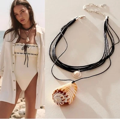 Free People Carolina Shell Layered Necklace NWT Beach Bohemian Neutral Summer - Image 1 of 4