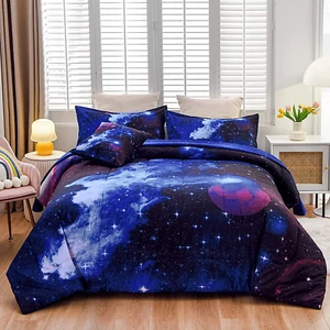 Galaxy 6Pcs Bedding Sets Outer Space Comforter Bed in a Bag 3D Printed Quilt,For - Picture 1 of 9