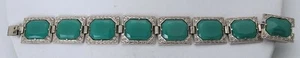 Czechoslovakia Filigree look Rectangle Link Bracelet Octagon Chrysoprase Stones - Picture 1 of 9