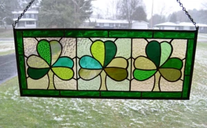 Large Handmade One of a Kind Stained Glass Shamrock Irish St Patricks Day Piece - Picture 1 of 7