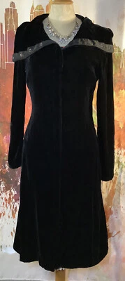 70s EMPORIO ARMANI Black Velvet Couture Dress/Long Jacket Shawl Collar Snaps XS - Photo 1/4