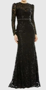 Maxi Vestido Formal Mac Duggal $698 Negro Lentejuelas Cinturón Cuentas Talla 2 Nuevo con Etiquetas - Imagen 1 de 7