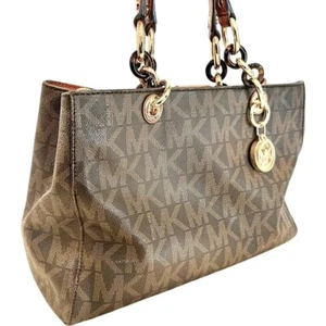 Michael Kors Signature Cynthia Satchel Purse Women's Medium Brown Gold Hardware - Picture 1 of 8