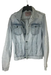 Brooklyn Cloth Denim Small Mens Blue Jean Trucker Jacket Distressed Light Wash - Picture 1 of 9