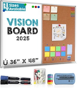 White Board and Cork Board Combo (36X48) Vision Board for 2025 - Half Bulletin C - Picture 1 of 12