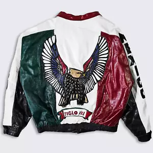 Mexico Vintage 90s Custom Leather Biker Eagle Jacket - Siglo XXI - Very Rare - Picture 1 of 11