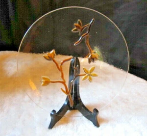 VINTAGE BLUMEN VERSCHMOLZENE BUBBLE ART GLASPLATTE SIGNIERT UND DATIERT 86 - Bild 1 von 7