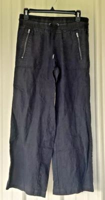 Athleta Cabo Linen Wide Leg Drawstring Lagenlook Black Pants  Size 0 Petite - Image 1 of 4