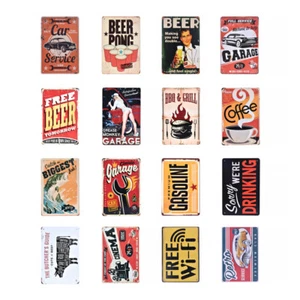 2PCS Metal Signs Vintage Rustic Look Retro Wall Decor Bar Pub Car Sign Garage - Picture 1 of 19
