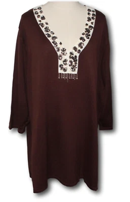 Suéter QUACKER FACTORY (3X) Diseño Animal Tapeta Flecos Marrón LN Foto 1 de 4