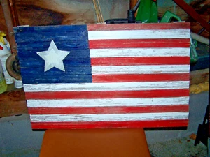 Vintage Handmade 1970s American Flag Wooden Sign USA Patriotic America 26" x 17" - Picture 1 of 3