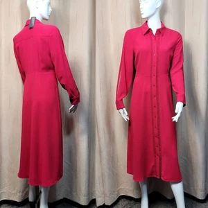 M&S Long Sleeve LACE TRIM Silky SHIRT DRESS ~ Size 10 ~ PINK - Picture 1 of 8