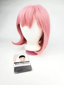 Pink Wig Straight Bob Shoulder Length Flat Bangs 12” Synthetic Cosplay Costume - Picture 1 of 20
