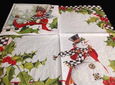 MACKENZIE-CHILDS MacKenzie Childs Snowman & Christmas Pixie Elf Napkins for Decoupage