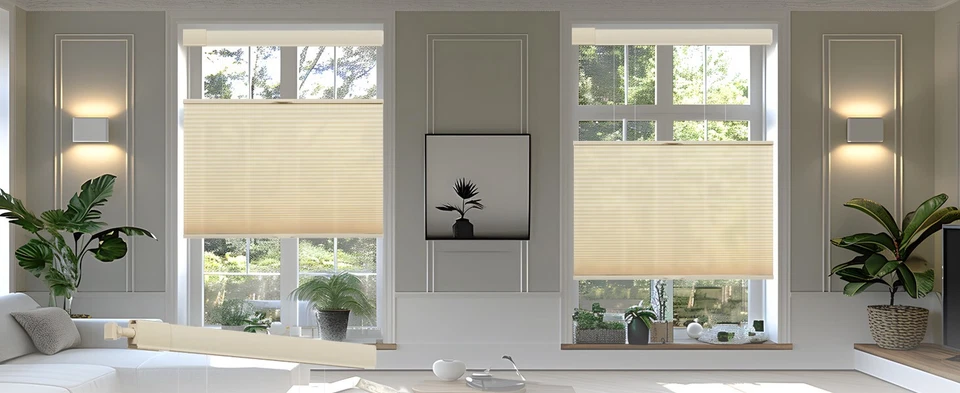 No-Screw Top-Down Bottom-Up Cellular Shades 1" Light Filter Cordless Beige Blind - Image 1 of 4