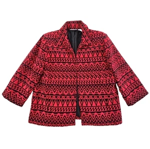 Giacca blazer Alfred Dunner aperto davanti rosso nero geometrico azteco taglia 16P - Foto 1 di 15