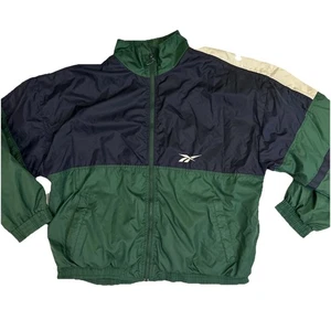Chaqueta deportiva Reebok vintage para hombre grande verde/azul logotipo bordado/crebilla completa - Imagen 1 de 10