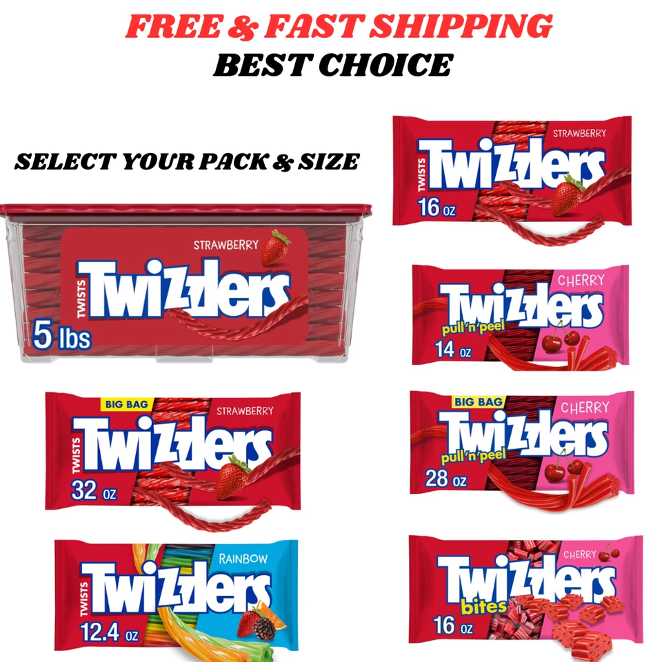 Twizzlers 草莓扭甘草风格糖果-低脂肪-多种尺寸/口味 — 第 1/1 张图片