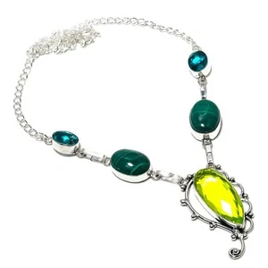 Green Peridot Gemstone Handmade 925 Sterling Silver Jwelery Necklace Size 18'' - Picture 1 of 1