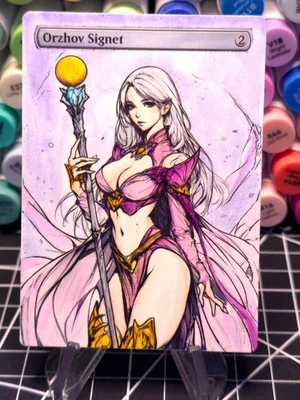 Orzhov Signet  MTG *Altered Hand Colored Original Art Anime Planewalker - Image 1 of 4