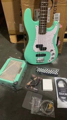 4strings electric pj bass green color with 10w amp kit set cable strap capo 018 - Image 1 of 4