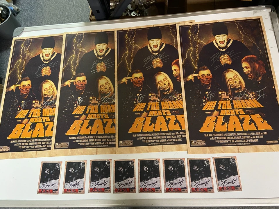 LOT OF 4 11 x 17 POSTER NEW BLAZE AUTOGRAPHED + 8 BOONDOX AUTOGRAPHED CARDS - Image 1 of 1