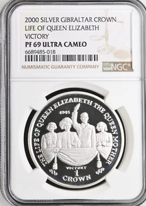 2000 GIBRALTAR SILVER 1 CROWN LIFE OF QUEEN ELIZABETH VICTORY- NGC PF 69 UC - Picture 1 of 4