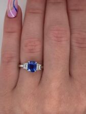 Natural Diamond 0.50 Ct Solid 950 Platinum Women Engagement Ring Blue Sapphire