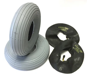 2 Reifen 3.00-4 + Schlauch, grau, Rille, für Elektromobil E-Rollstuhl Scooter - Picture 1 of 1