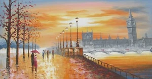 Long colourful London cityscape oil painting canvas England British modern art - Picture 1 of 1