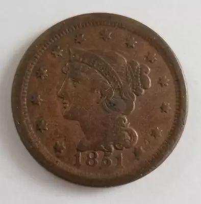 1851 Braided Hair Liberty Head Large Cent ANACS VF 20 - Image 1 of 4