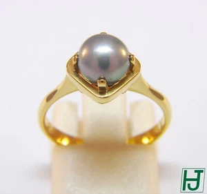 Brand New 7mm Blue Cultured Pearl Solitaire Ring in 14k Yellow Gold Size 6.5 - Picture 1 of 8