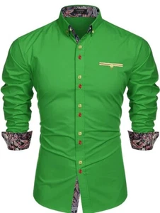 COOFANDY Men's Dress Shirt Long Sleeve Casual Button Down Shirts Large Green  - Picture 1 of 7