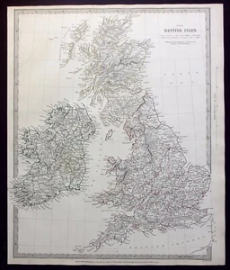 ISLAS BRITÁNICAS, INGLATERRA, ESCOCIA, GALES, IRLANDA mapa antiguo original, SDUK 1844 - Imagen 1 de 4