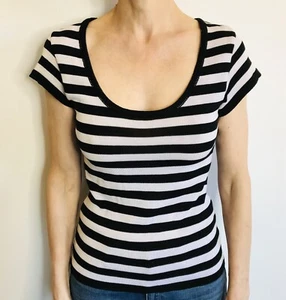 Zimmermann Size 1 (8) Black&White Stripe Cotton Knit Top Made Australia Designer - Picture 1 of 9