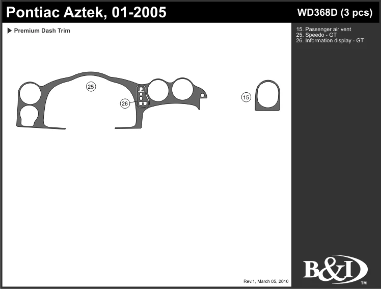 PONTIAC AZTEK GT 2001 2002 2003 2004 2005 TABLERO MOLDURA D Foto 1 de 1