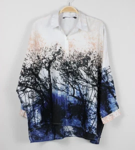 Zara Basic Lightweight Flowy Print Tree Silhouette Button Up Shirt Blouse Size L - Picture 1 of 11
