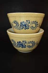 SET 2 Pyrex Homestead 1 1/2pt 750ml 401 Blue Brown Tan Speckled Nesting Bowl - Picture 1 of 5