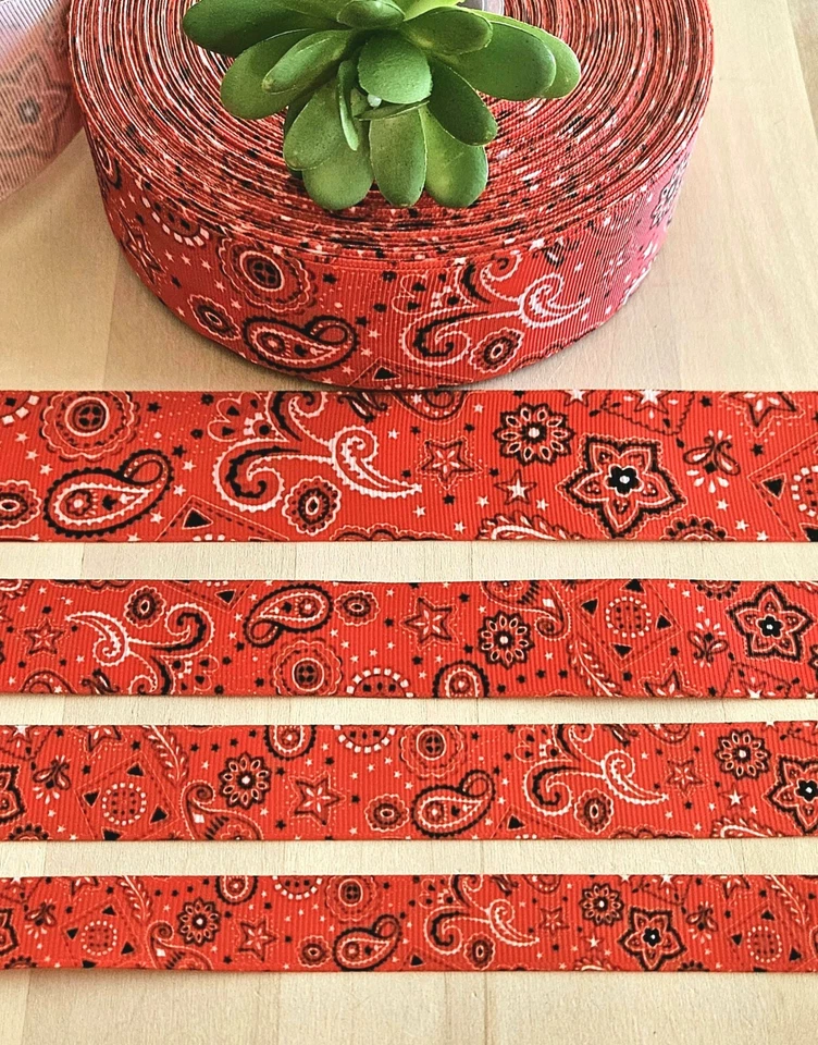 5/8, 7/8, 1 & 1.5" (1 YD) Red Bandana Grosgrain Ribbon Mexican Fiesta hair Bow - Image 1 of 1