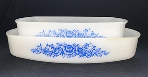 Vintage Federal Milk Glass Baking Dish Set 9.5” & 11” Roses - Picture 1 of 10