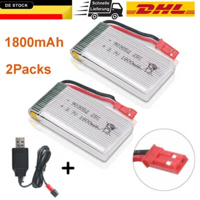 2x 1800mah 3.7v 25c Lipo Akku Usb Ladegerät Jst Stecker Für Rc Quadcopter Drohne - Bild 1 von 4