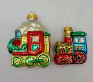 Set 2 locomotive vintage treno vetro soffiato ornamento natalizio tesori unici - Foto 1 di 18