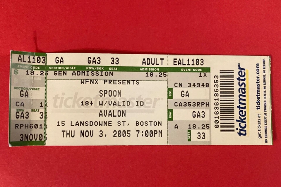 Spoon Concert Ticket stub 11/03/2005 Avalon Boston, MA Britt Daniel - Image 1 of 1