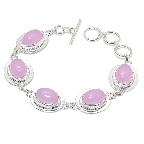VALENTINO Bracciale gioielli fatti a mano argento sterling 925 pietra preziosa quarzo rosa misura 7 8"