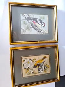 Vintage Cash's Framed Woven Silk Bird Pictures - Pair