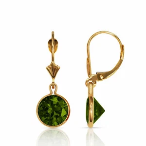 14K Gelbgold Smaragd Einfassung Set Runde Form Hebelverschluss Ohrhänger - Bild 1 von 1