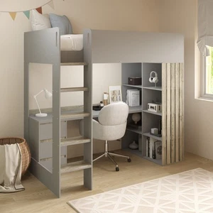 High Sleeper Loft Bed with Desk and Storage in Grey and Oak - Nelly NLY002 - Picture 1 of 8