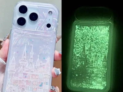 Nuevo Estuche iPhone 17 Pro Rosa Castillo Transparente Brilla en la Oscuridad Foto 1 de 4